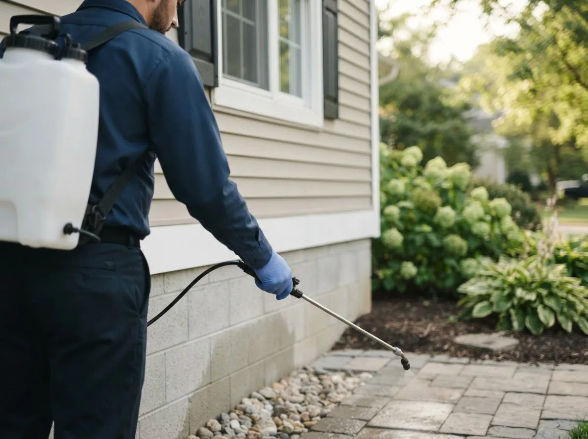 Pest control technician inspecting a home in Little Chute, WI